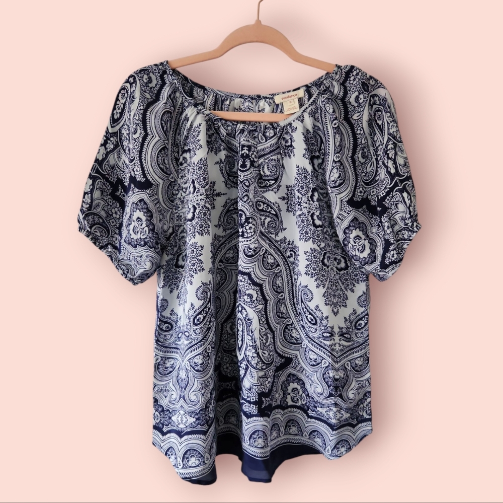 Sundance | EUC‎ Silk Paisley Print Women's Top Blue White Size S
